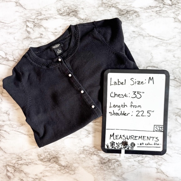 Black Cardigan with Open Knit Detailed Neckline & Pearl Buttons - Picture 2 of 7